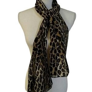 Cheetah Print Black And Tan  Silky Sheer Lightweight Scarf Womens OS